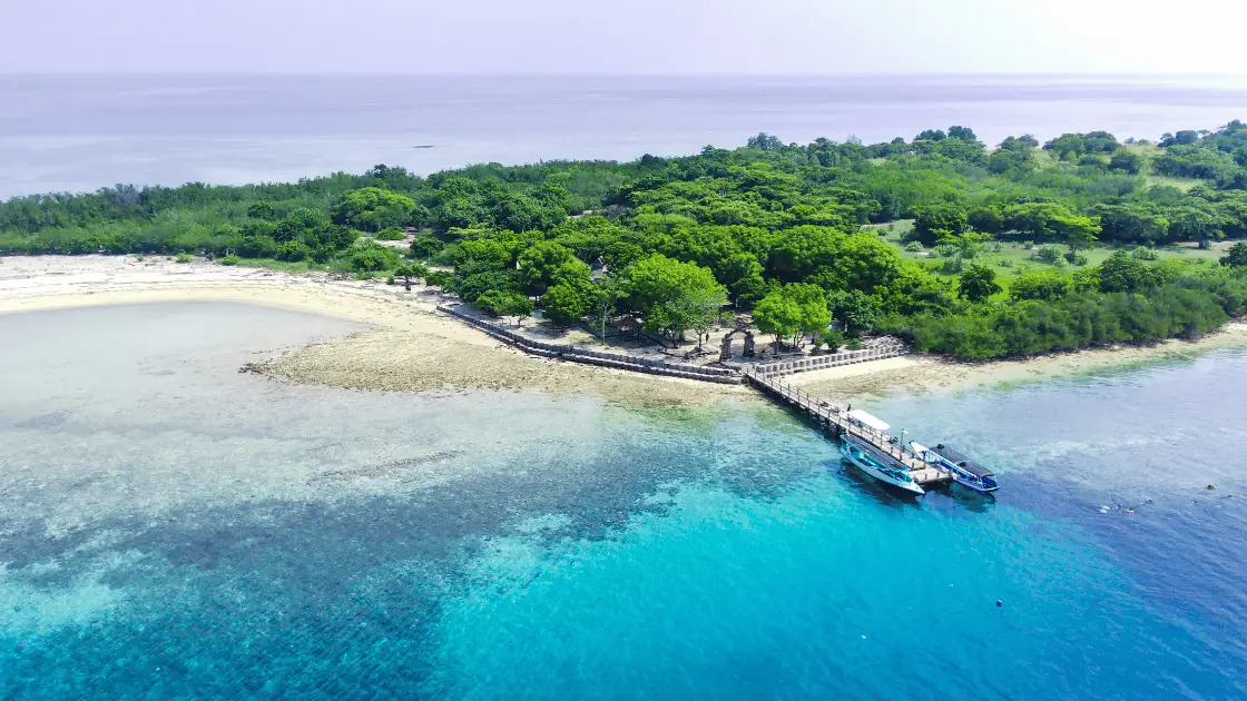 Menjangan Island, West Bali National Park, Indonesia. Aerial footage taken with a drone.